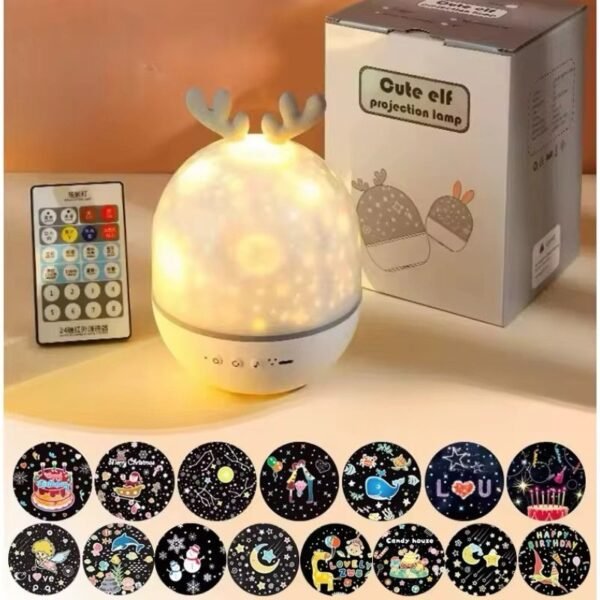 Veilleuse projecteur musical avec télécommande – Étoiles et planètes