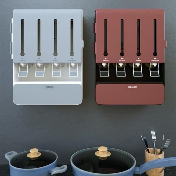 Boîte Murale Multifonction pour Condiments – 4 Liquides + 5 Épices