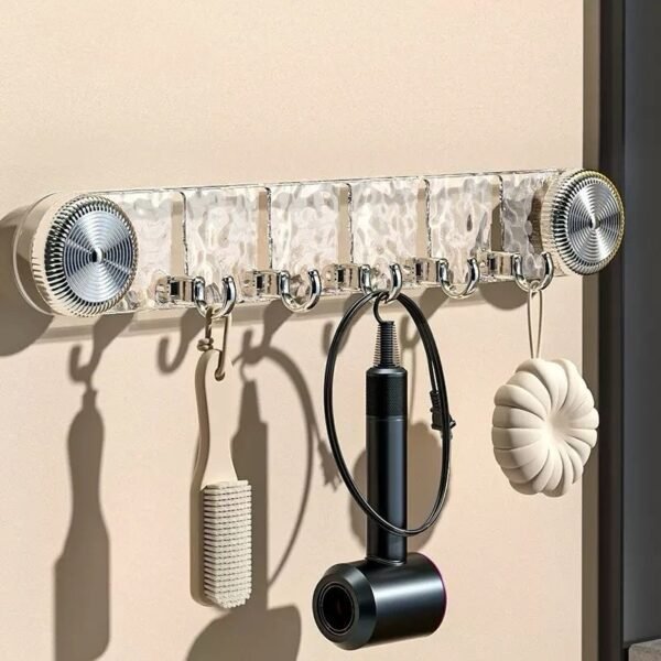 Porte-Accessoires Mural à Ventouse – Multi-Crochets Design Cristal